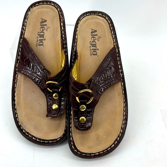 ALEGRIA Thong Women's Brown and Gold Sandals - Picture 4 of 5